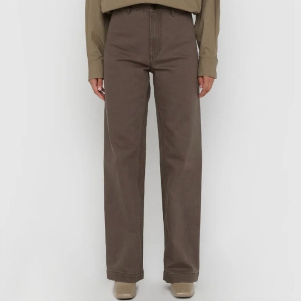 OAK + FORT STRAIGHT LEG TWILL PANT High Rise BROWN COFFEE Taupe 8 / 30”